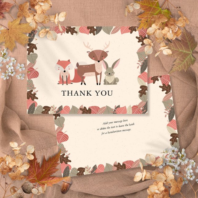 Cartão de Agradecimento Animais Rústicos da Flores (Rustic Woodland Animals Thank You Card)