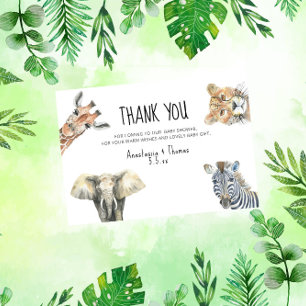 Cartão De Agradecimento Animais Safari Festa de Bebê Wild One OBRIGADO