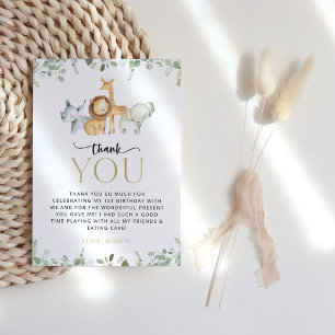 Cartão De Agradecimento Animais Safari, Selva, Selvagem Um, Primeiro Anive