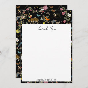 Cartão De Agradecimento Animais Selvagens Botânicas Escuros Vintage na Flo