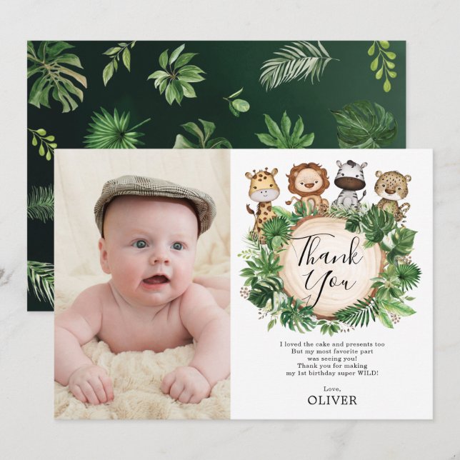 Cartão De Agradecimento Animais Selvagens Safari Greenerescência Foto de A (Frente/Verso)