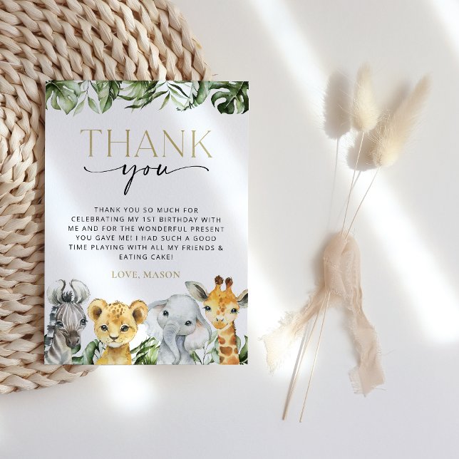 Cartão De Agradecimento Animais Selvagens, Safari, Selvagem Um, Primeiro A (Criador carregado)