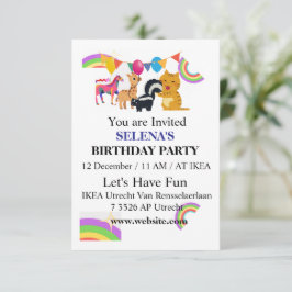 Cartão De Agradecimento Animals & Rainbows Birthday Party Invitation