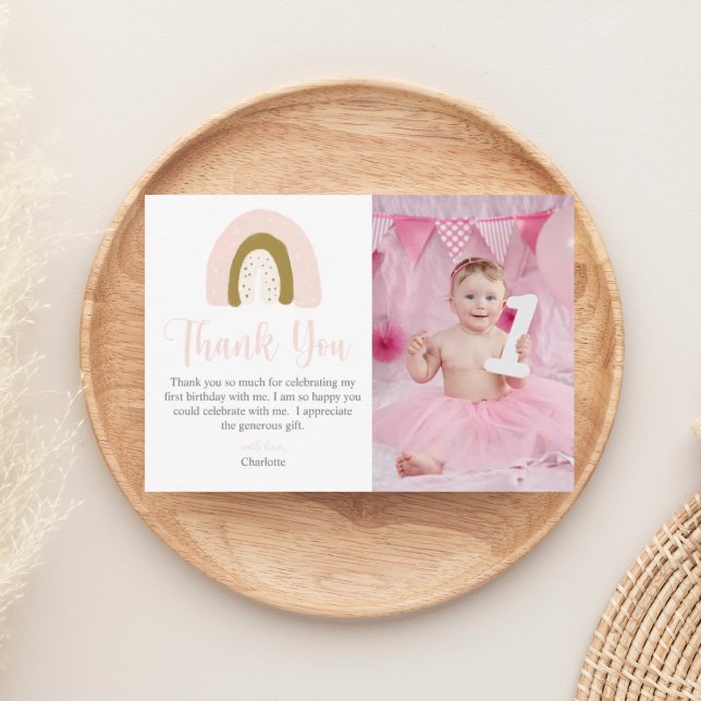 Cartão De Agradecimento Aniversário Arco-íris Aquarela Rosa Simples (Criador carregado)