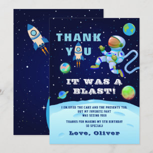 Cartão De Agradecimento Aniversário Astronauta Azul Terra Espaço Exterior
