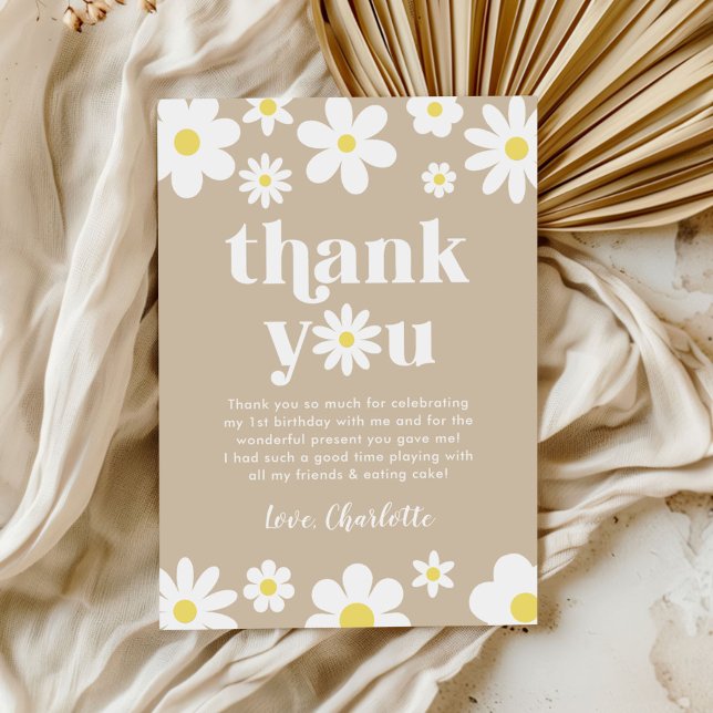 Cartão De Agradecimento Aniversário Boho Retro Daisy (Criador carregado)