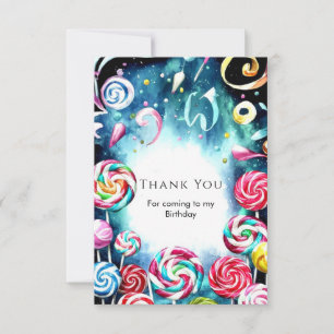 Cartão De Agradecimento Aniversário Caprichoso de Candyland com Confeitos