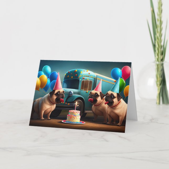 Cartão De Agradecimento Aniversário Cheio de Balões Deseja Seu Pug (Frente)