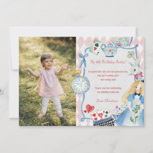 Cartão De Agradecimento Aniversário Colorido e Encantado da Alice no País