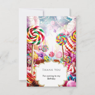 Cartão De Agradecimento Aniversário Colorido e Espelhante de Candyland