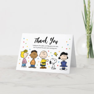Cartão De Agradecimento Aniversário Confetes Charlie Brown e Gang