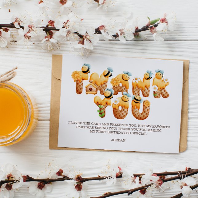 Cartão De Agradecimento Aniversário da Abelha Doce (Criador carregado)