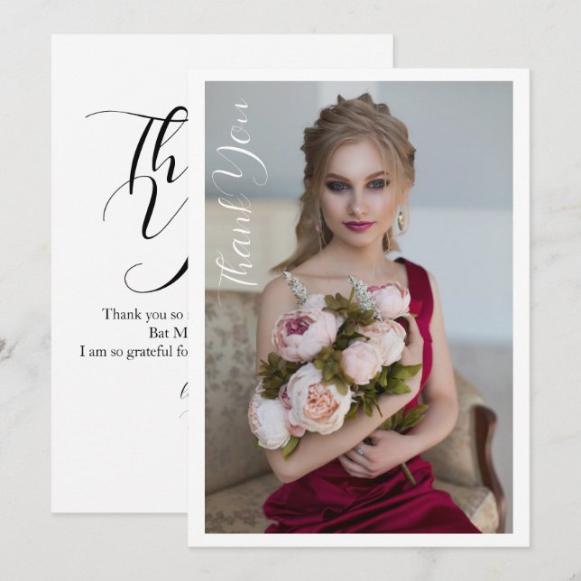 Cartão De Agradecimento Aniversário da Bat Mitzvah Fotográfica Elegante Si (Frente/Verso)