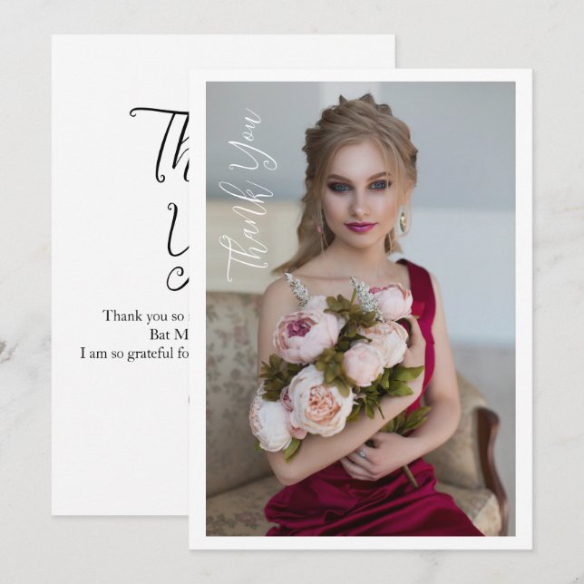 Cartão De Agradecimento Aniversário da Bat Mitzvah Fotográfica Elegante Si (Frente/Verso)