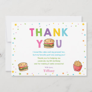 Cartão De Agradecimento Aniversário da Festa de Burger de Comidas Rápida