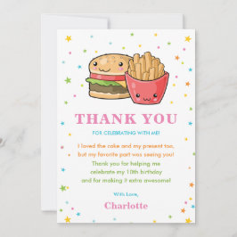 Cartão De Agradecimento Aniversário da Festa de Burger de Comidas Rápida K