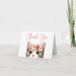Cartão De Agradecimento Aniversário da Gatinha de Aquarela Doce
