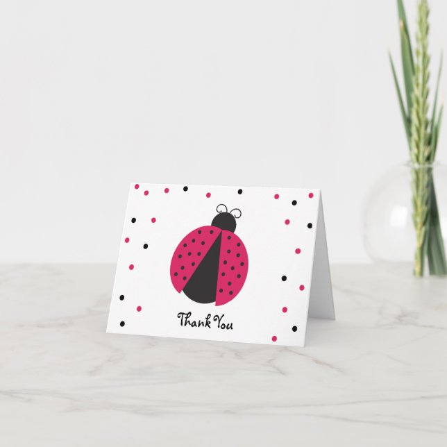 Cartão De Agradecimento Aniversário da Menina Rosa Ladybug Obrigado (Frente)
