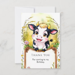 Cartão De Agradecimento Aniversário da Pequena Vaca Simples