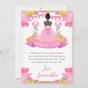 Cartão De Agradecimento Aniversário da Princesa de Pele Escura Rosa