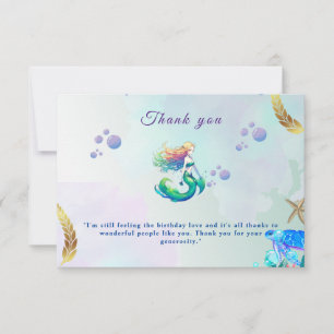 Cartão De Agradecimento Aniversário da Sereia Roxa e Dourada sob o Mar