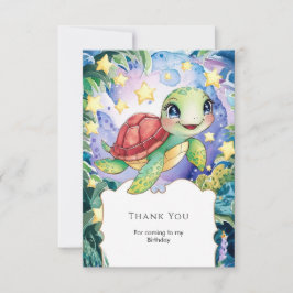 Cartão De Agradecimento Aniversário da Tartaruga Mágica com Aquarela Paste