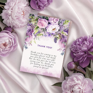 Cartão De Agradecimento Aniversário das Flores do Jardim Roxo e Rosa