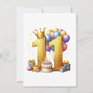Cartão De Agradecimento Aniversário de 11 anos dourado