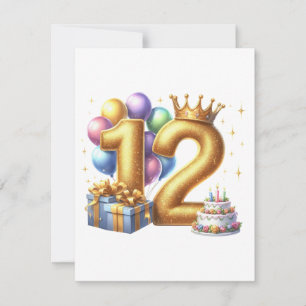Cartão De Agradecimento Aniversário de 12 anos dourado