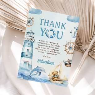 Cartão De Agradecimento Aniversário de 1 ano Ahoy Marinheiro Náutico Azul