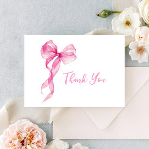 Cartão De Agradecimento Aniversário de 1 ano das Meninas com Laço Rosa