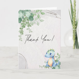 Cartão De Agradecimento Aniversário de 1 ano de dinossauro bebê em aquarel