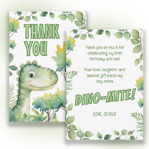 Cartão De Agradecimento Aniversário de 1 ano do Bebê Dinossauro Dino-Mite 
