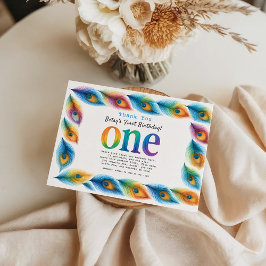 Cartão De Agradecimento Aniversário de 1 ano em Aquarela Arco-íris | Bebê