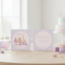 Cartão De Agradecimento Aniversário de 1 ano em Lavanda à Quadros