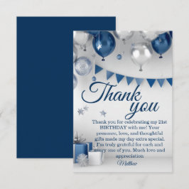 Cartão De Agradecimento Aniversário de 21 anos de Prata Azul