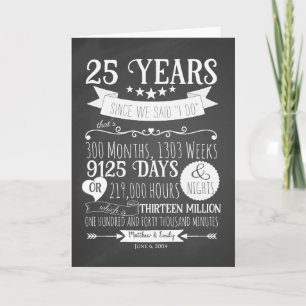 Cartão De Agradecimento aniversário de 25 anos de casamento, quadro-negro,