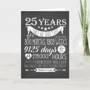 Cartão De Agradecimento aniversário de 25 anos de casamento, quadro negro,