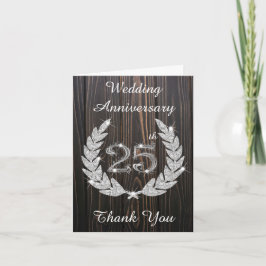 Cartão De Agradecimento Aniversário de 25 anos Rustic Wood Diamond Laurel 