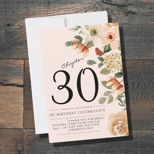 Cartão De Agradecimento Aniversário de 30 anos (Floral 30th Birthday Thank You Card.
Say thank you to those who celebrated your birthday with you.)