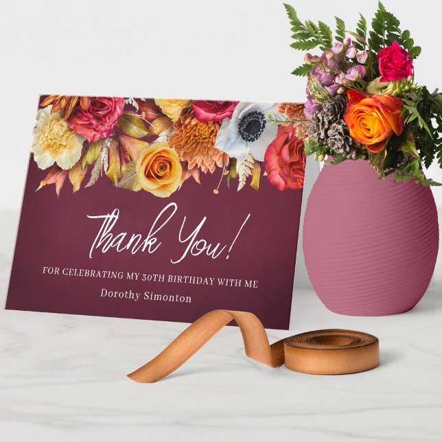 Cartão De Agradecimento Aniversário de 30 anos de Flores de Queda (Say thank you with style!
Matching items available. Message me for help to see them. )