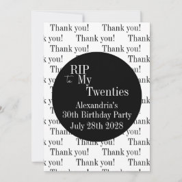 Cartão De Agradecimento aniversário de 30 anos RIP 20s Festa Obrigado