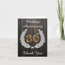 Cartão De Agradecimento Aniversário de 30 anos Rustic Wood Diamond Laurel