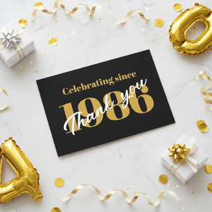Cartão De Agradecimento Aniversário de 40 anos 1986 Preto e Dourado Retro