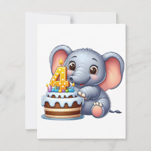Cartão De Agradecimento Aniversário de 4 anos do Elefante Fofo