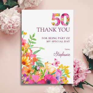 Cartão De Agradecimento Aniversário de 50 anos Floral Apreciação de Borbol