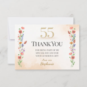 Cartão De Agradecimento Aniversário de 55 anos Chic - Design de Flor Silve