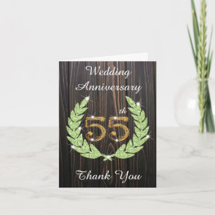 Cartão De Agradecimento Aniversário de 55 anos Rustic Wood Emerald Laurel