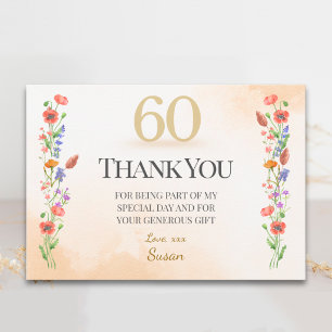 Cartão De Agradecimento Aniversário de 60 anos Elegante - Design de Flores