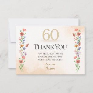 Cartão De Agradecimento Aniversário de 60 anos Elegante - Design de Flores